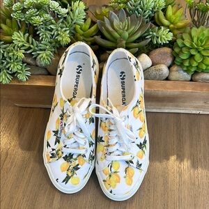 Superga White and Yellow Floral Sneakers